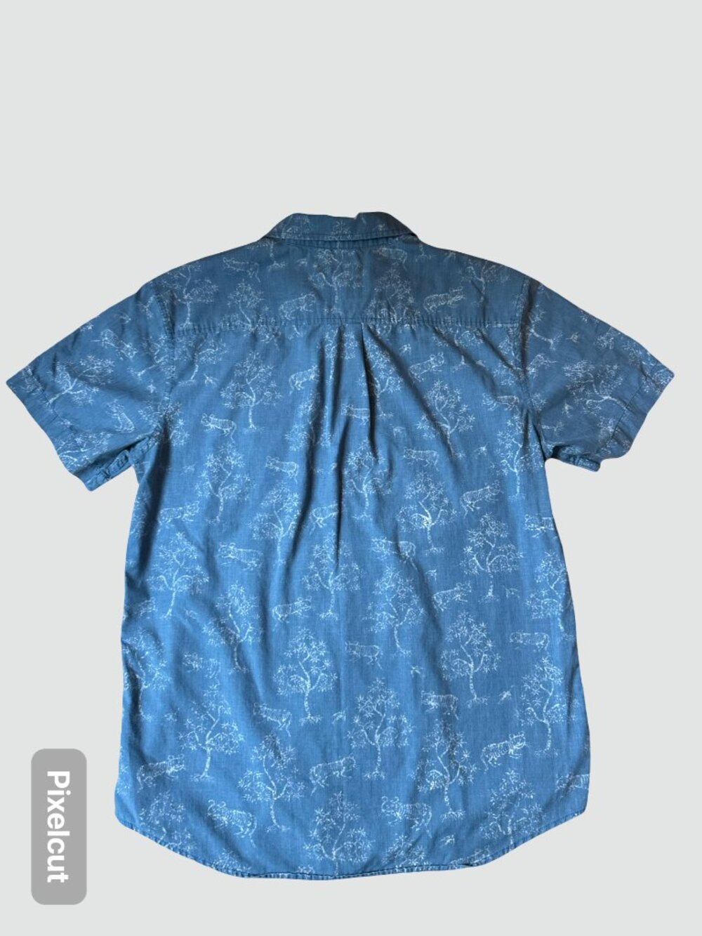 prAna Tiger Blue Men's L Short Sleeve Button-Down Shirt Large Slim Fit Wildlife - Picture 3 of 6